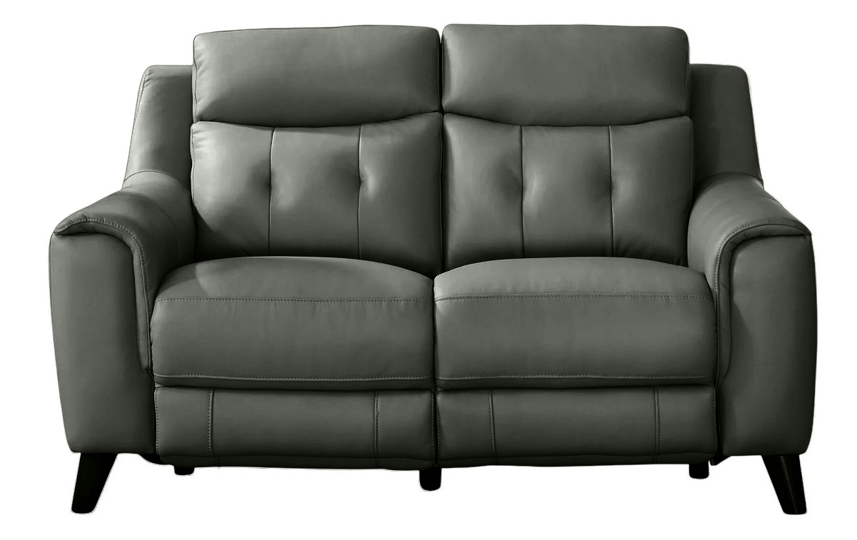 Paramount Gray Leather Power Reclining Loveseat - MJM Furniture