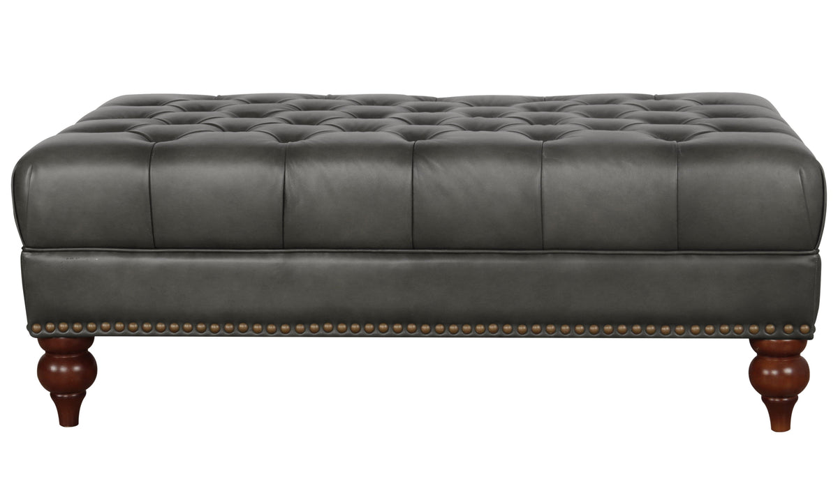 Kennedy Gray Top Grain Leather Ottoman - MJM Furniture