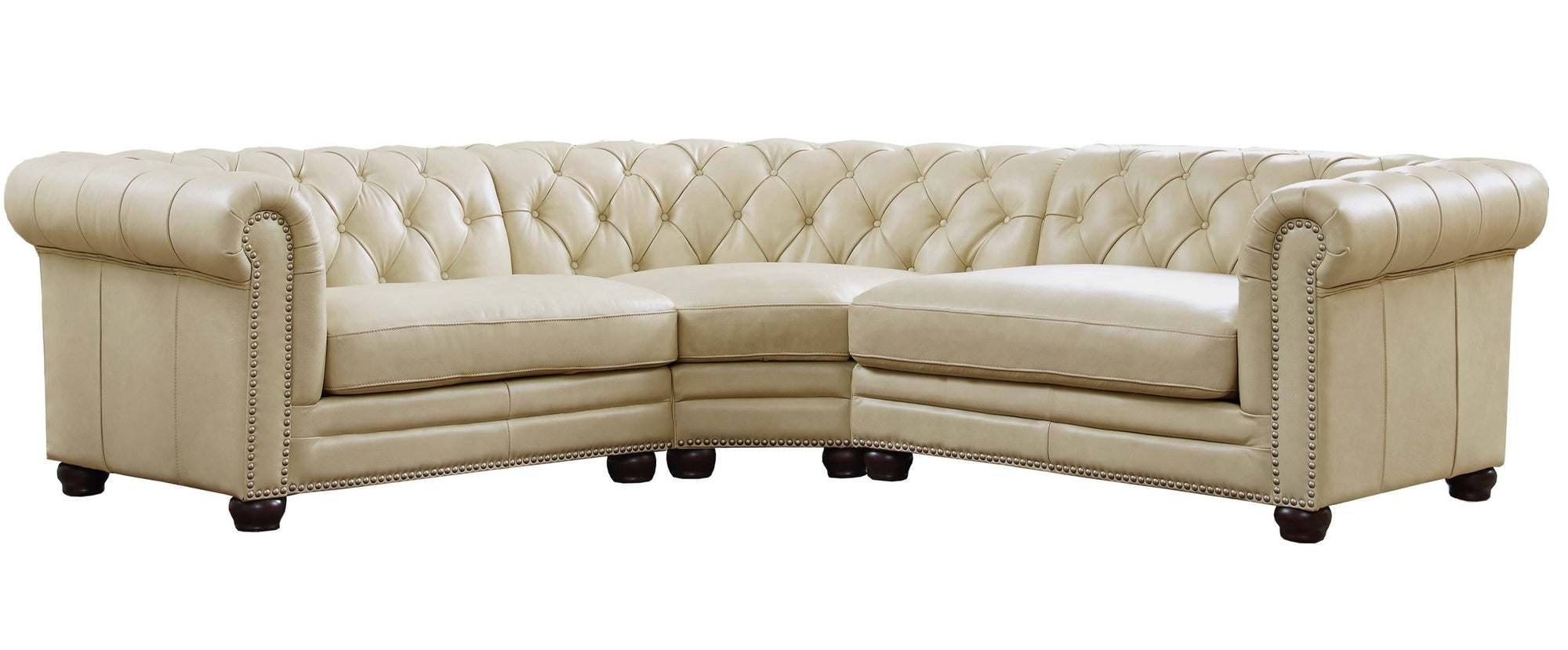 Kennedy Cream Tufted Leather 3 Piece Sectional - MJM Furniture