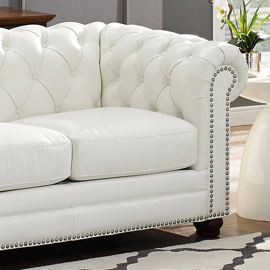 Kennedy White Top Grain Leather Sofa - MJM Furniture