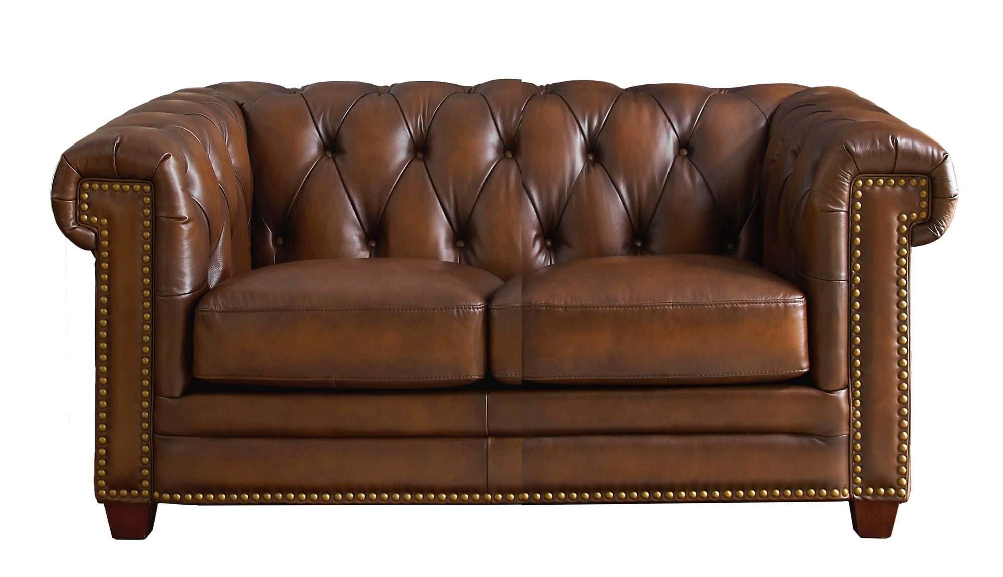 Windsor Brown Leather 2 Loveseats Set - MJM Furniture