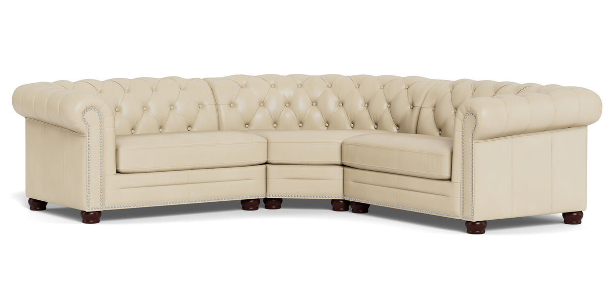 Kennedy Beige Tufted Leather 3 Piece Sectional - MJM Furniture