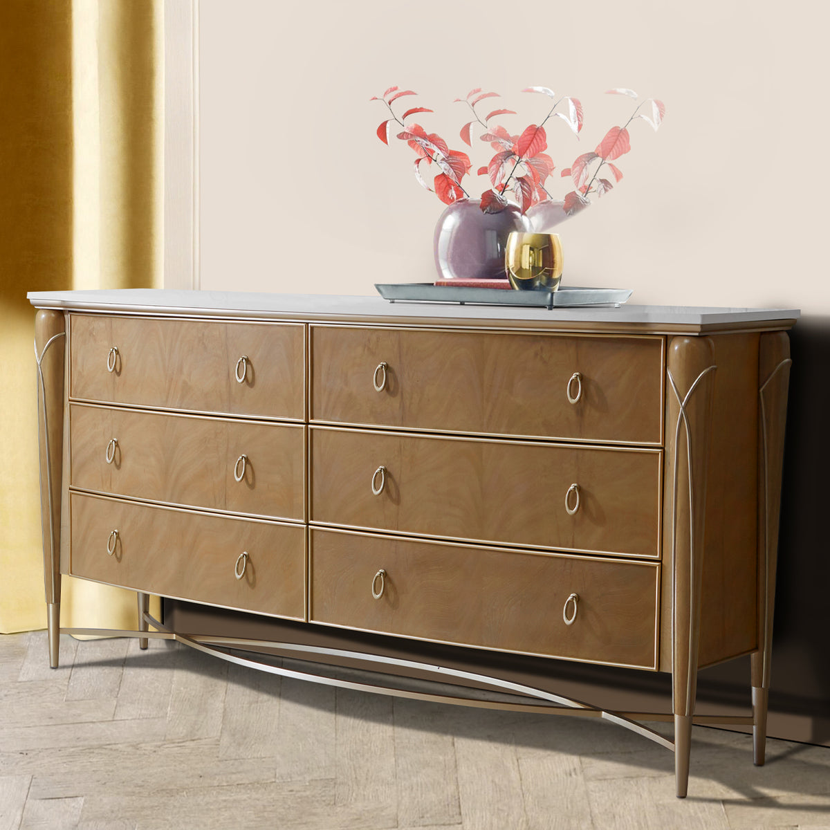 Villa Cherie Caramel 6 Drawer Dresser &amp; Mirror - MJM Furniture