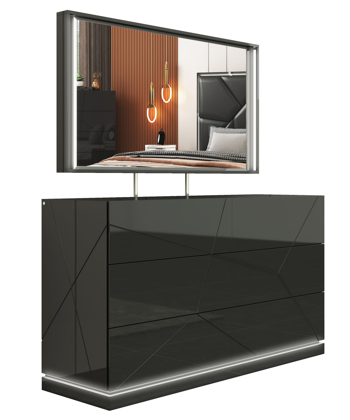 Stellar Black LED Dresser &amp; Mirror - MJM Furniture