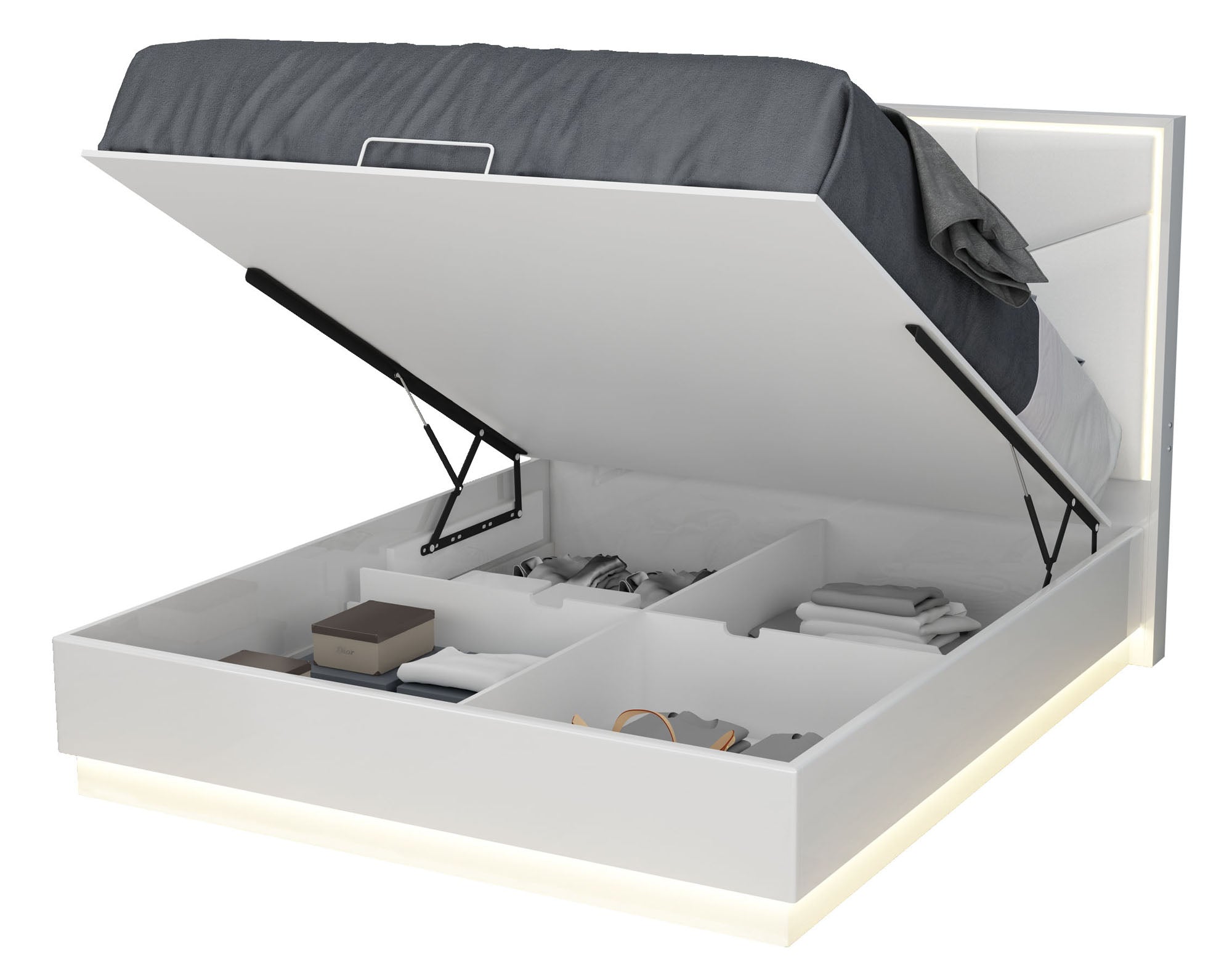 Stellar White LED Upholstered Storage Bed - MJM Furniture