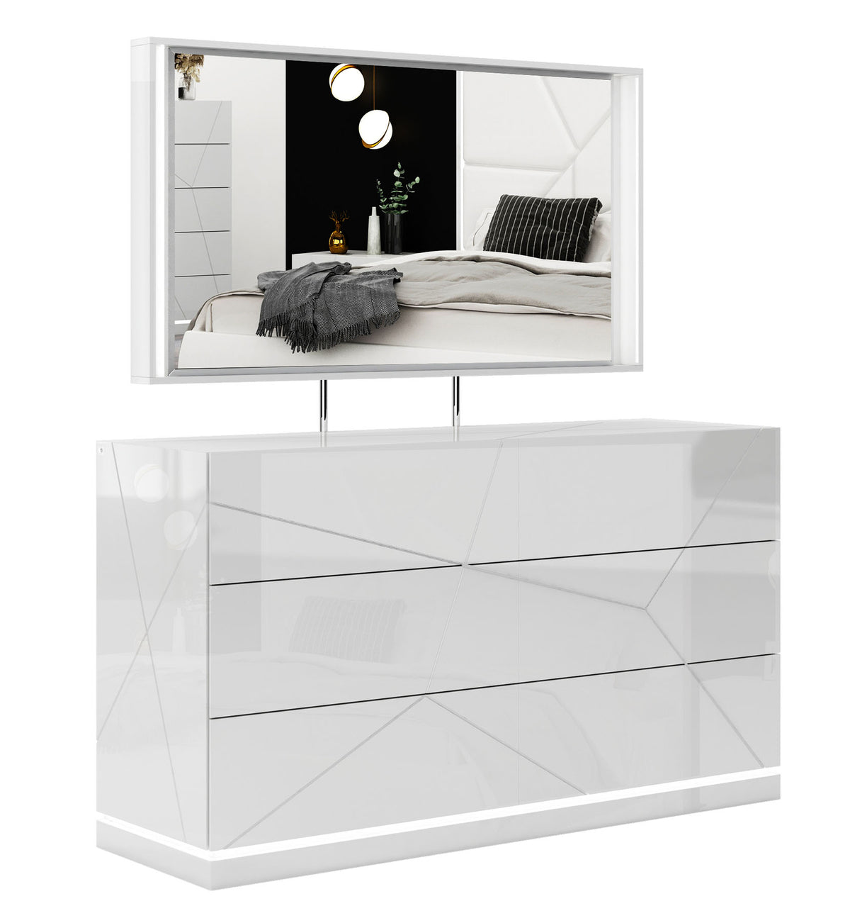 Stellar White LED Dresser &amp; Mirror - MJM Furniture