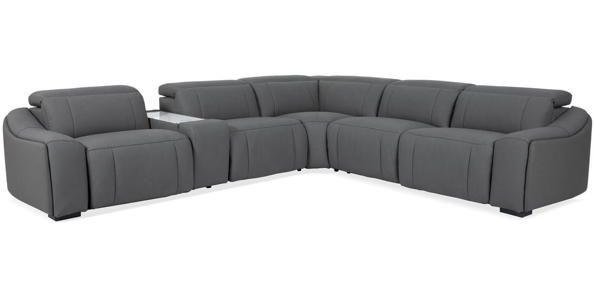 Boe Gray Leather Power Reclining Sectional - MJM Furniture