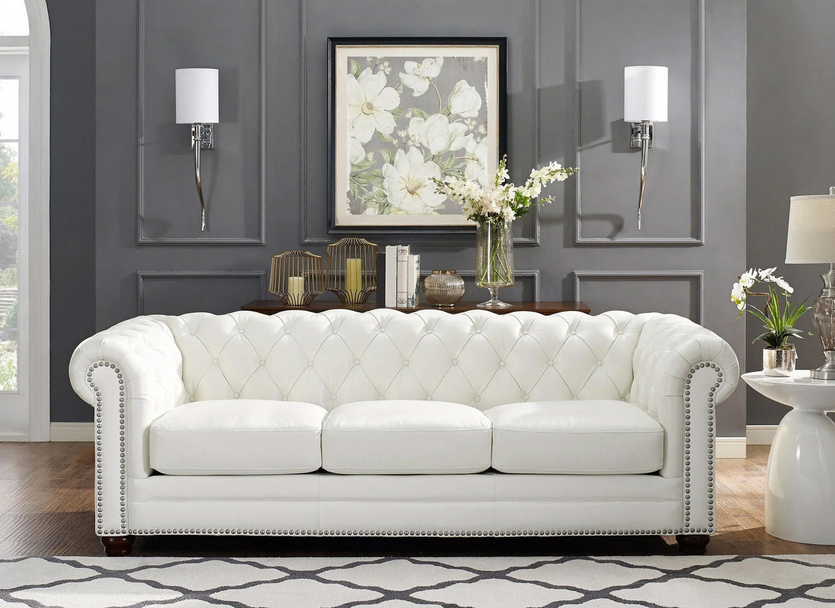 Kennedy White Top Grain Leather Sofa - MJM Furniture