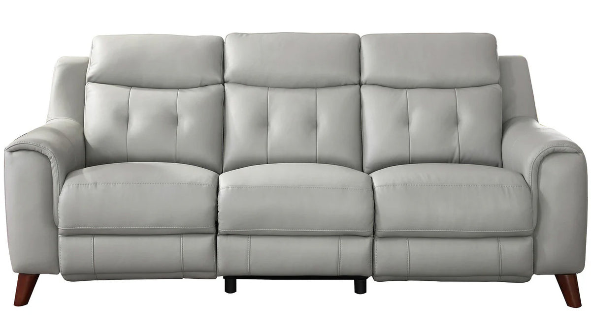 Paramount Silver Leather Power Reclining Sofa - MJM Furniture