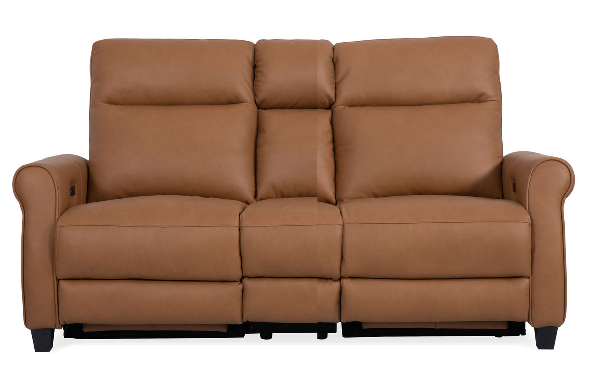 Pascal Cognac Leather Power Reclining Console Loveseat - MJM Furniture